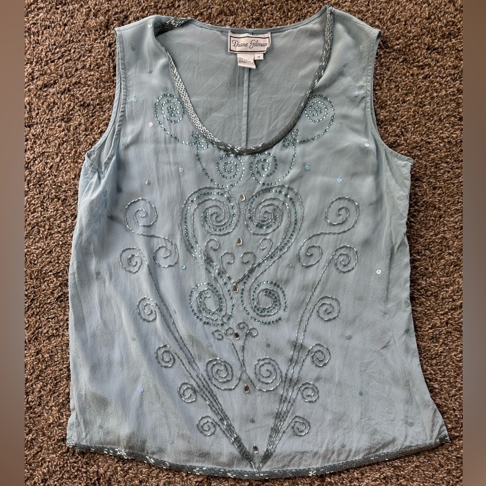 Diane Gilman Silk Beaded Top Size Medium